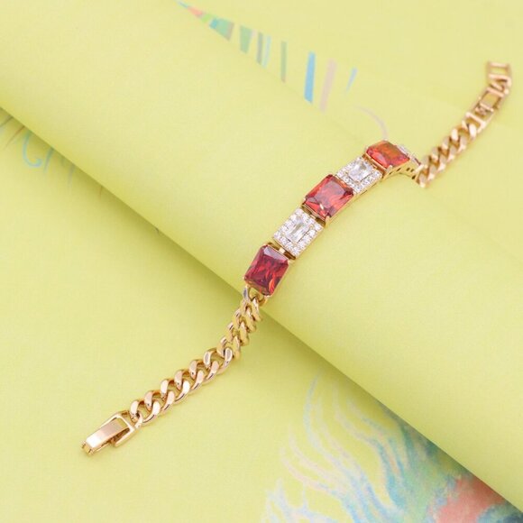 "Rose Gold Bracelet with Red & White Crystals, XPBL0892 - Picture 7 of 12